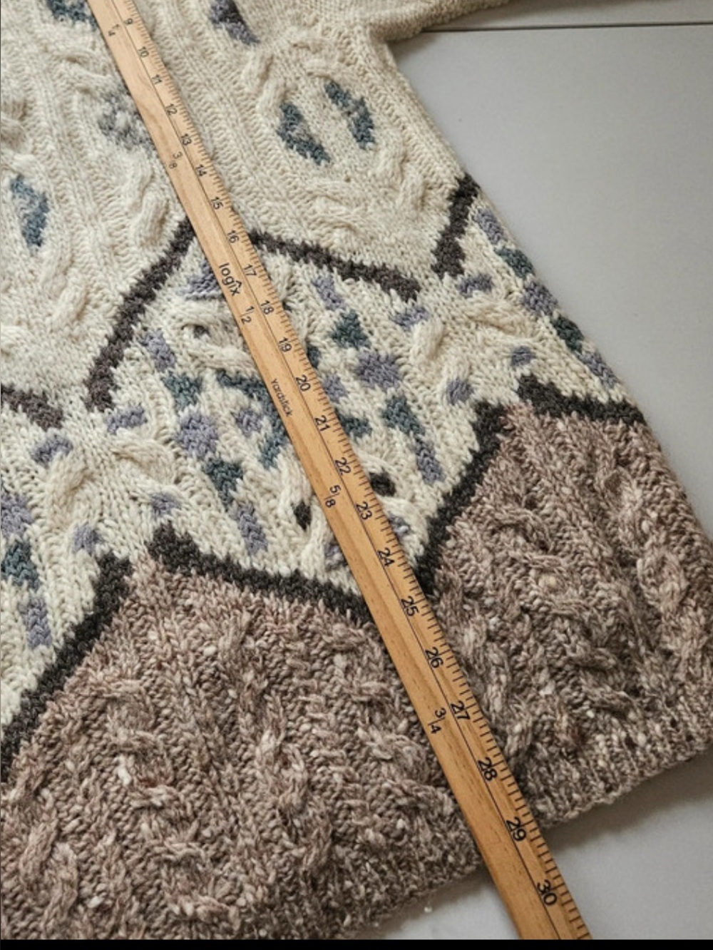 Vintage 90s Liz Claiborne Wool Fair Isle Cable Knit Tunic Sweater M - Picture 4 of 6